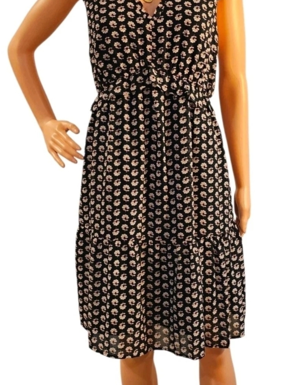 J. Crew Black Midi Dress with White Daisy Print